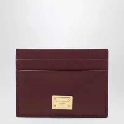 Dolce & Gabbana Bordeaux Leather Cardholder With Logo Plate In Burgundy