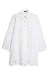 Dolce & Gabbana Dolce&gabbana Broderie Anglaise Cotton Blend Poplin Shirtdress In Bianco Ottico