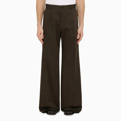 DOLCE & GABBANA BROWN FLARED COTTON TROUSERS