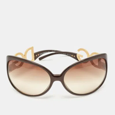 Pre-owned Dolce & Gabbana Dolce And Gabbana Brown Gradient Dg Crystals Logo Oversized Sunglasses