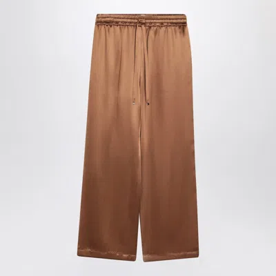 Dolce & Gabbana Silk-satin Straight-leg Pants In Brown