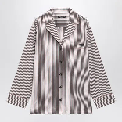 Dolce & Gabbana Brown Striped Cotton Shirt With Revere Collar In Pink