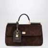 Dolce & Gabbana Suede Tote Bag With Padlock Embellishment Called My Sicily In Brown
