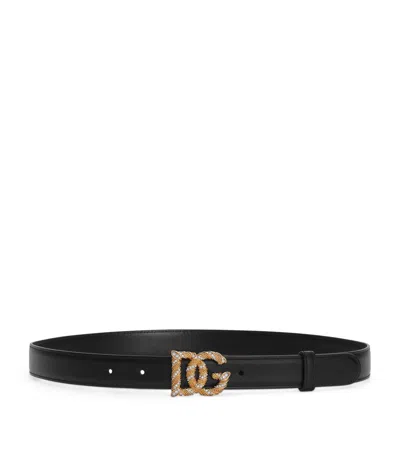 Dolce & Gabbana Dolce&gabbana Calfskin Logo Belt In Gray
