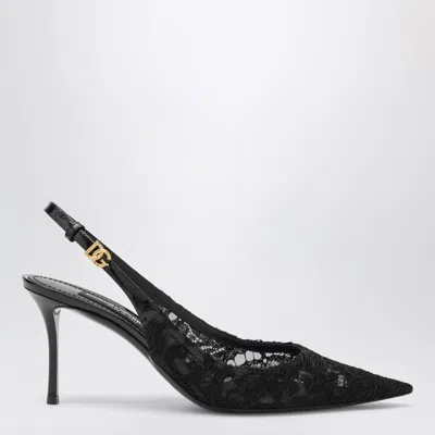 Dolce & Gabbana Dolce&gabbana Cardinal Red Lace And Patent Slingback Shoes In Black