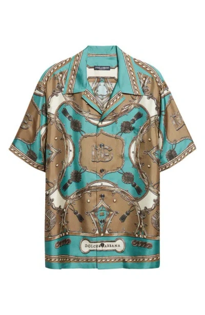 Dolce & Gabbana Hawaii Shirt In Washed Silk Twill With Cargo Print In Multi