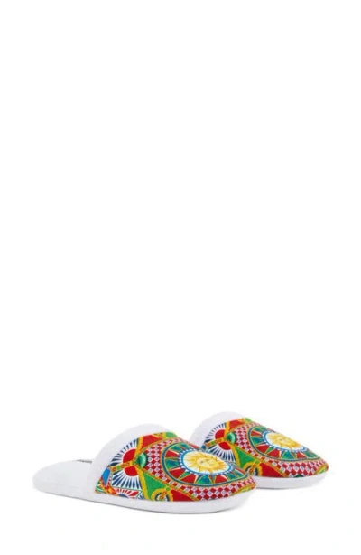 Dolce & Gabbana Carretto Siciliano-print Terry Slippers In White