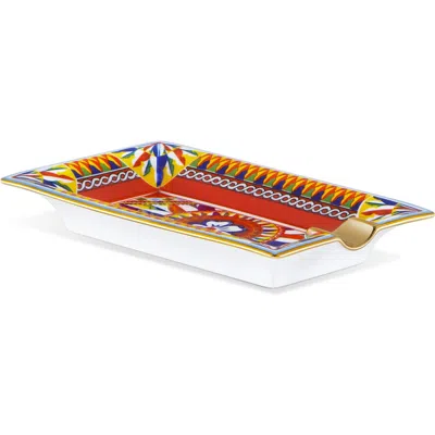 Dolce & Gabbana Dolce&gabbana Carretto Porcelain Rectangular Ashtray In Red Multi