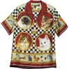 Dolce & Gabbana Cats Print Silk Bowling Shirt In Gatti