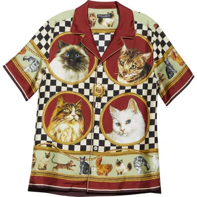 DOLCE & GABBANA DOLCE&GABBANA CAT PRINT SILK CAMP SHIRT