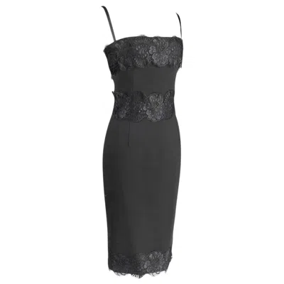 Pre-owned Dolce & Gabbana Dolce&gabbana Cocktail / Dinner Sheath Dress Black W/ Lace Built In Bra 40 / 6