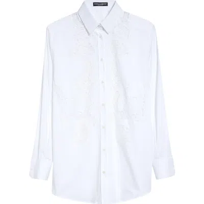 Dolce & Gabbana Dolce&gabbana Cordonetto Lace Detail Poplin Button-up Shirt In W0800 Bianco Ottico