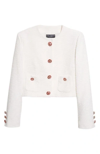 Dolce & Gabbana Dolce&gabbana Cotton Blend Raschel Tweed Jacket In White