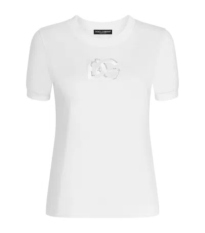 Dolce & Gabbana Dolce&gabbana Cotton Embellished Logo T-shirt In White