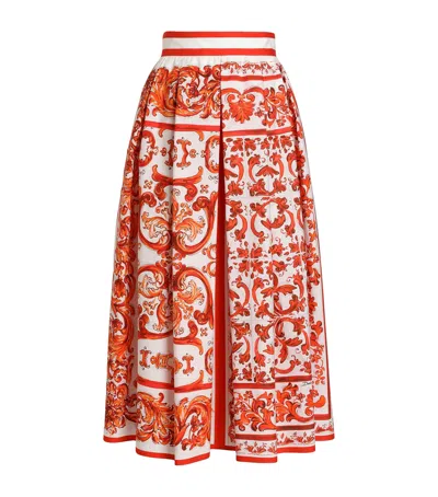 Dolce & Gabbana Dolce&gabbana Cotton Majolica Midi Skirt In Orange