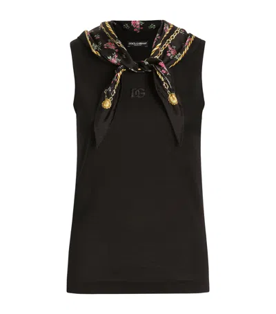 Dolce & Gabbana Dolce&gabbana Cotton Scarf-detail Tank Top In Black