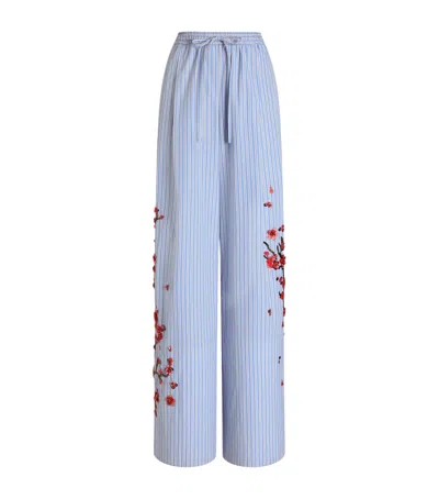 Dolce & Gabbana Dolce&gabbana Cotton-silk Stripe Embellished Trousers In Blue