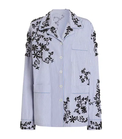 Dolce & Gabbana Dolce&gabbana Cotton-silk Stripe Embroidered Shirt In Gray