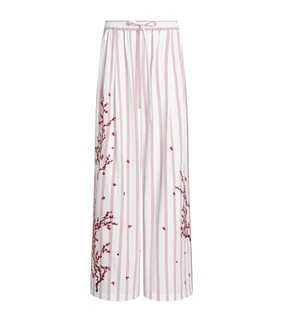 Dolce & Gabbana Dolce&gabbana Cotton-silk Stripe Embroidered Trousers In Pink