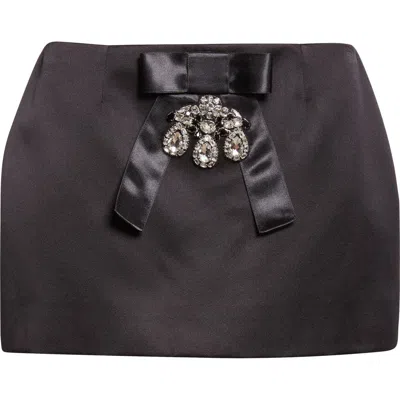 Dolce & Gabbana Dolce&gabbana Crystal Embellished Bow Silk Blend Satin Miniskirt In Black