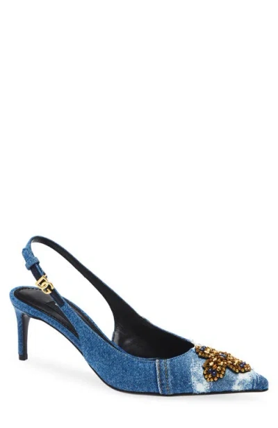 Dolce & Gabbana Dolce&gabbana Crystal Embellished Denim Pointed Toe Slingback Pump