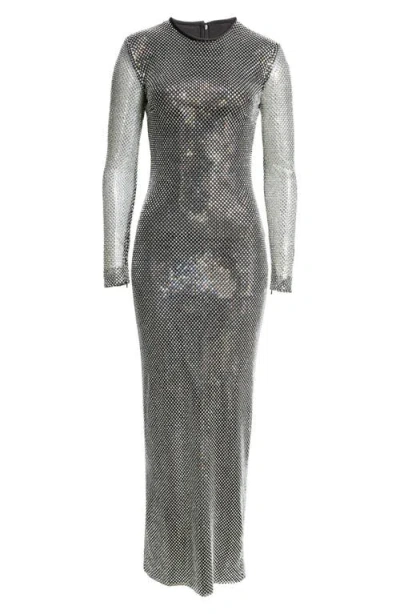 Dolce & Gabbana Dolce&gabbana Crystal Embellished Long Sleeve Gown In S0998 Argento