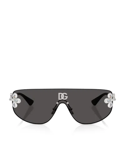 Dolce & Gabbana Dolce&gabbana Crystal-embellished Visor Sunglasses In Silver