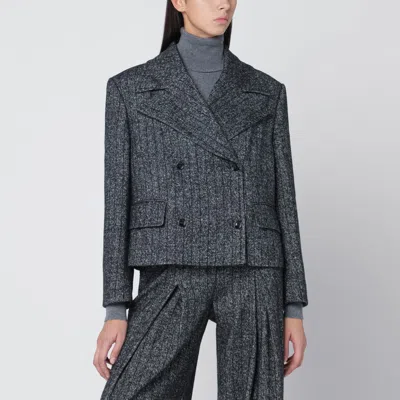 Dolce & Gabbana Dark Grey Short Oversized Striped Jacket In Gray