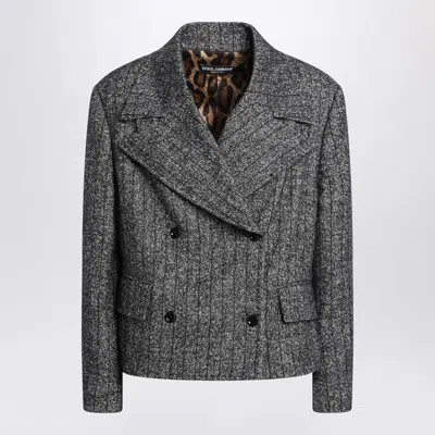 DOLCE & GABBANA DOLCE&GABBANA DARK GREY SHORT OVERSIZED STRIPED JACKET WOMEN