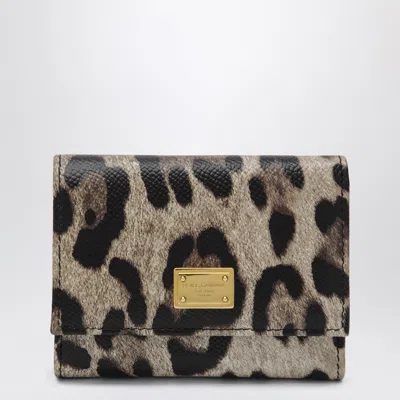Dolce & Gabbana Dolce&gabbana Dauphine Calfskin Wallet With Leopard Print In Brown