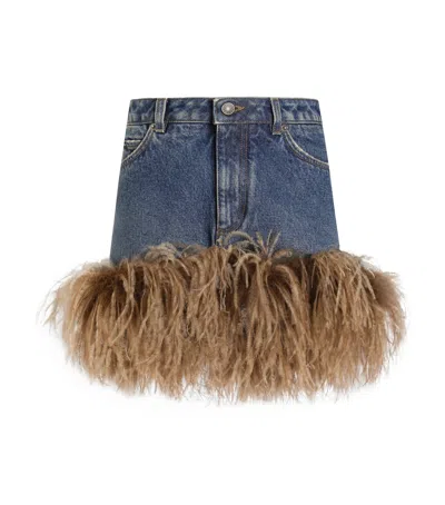 Dolce & Gabbana Dolce&gabbana Denim Feather-trim Mini Skirt In Blue
