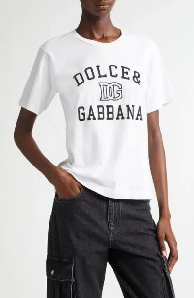 Dolce & Gabbana White Jersey T-shirt With Logo In Animal Print