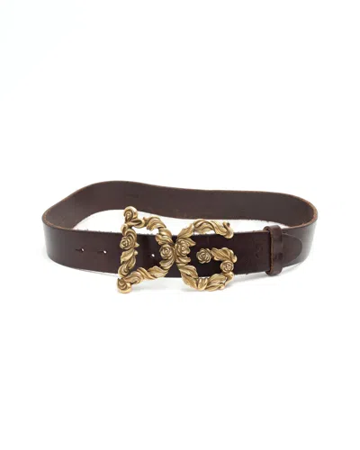 Pre-owned Dolce & Gabbana Dolce&gabbana Dg Leather Belt, Size 80 In Brown