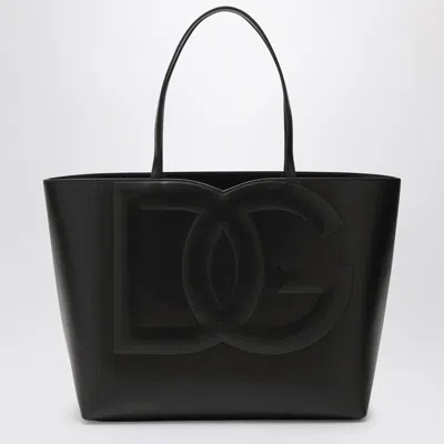 Dolce & Gabbana Medium Dg Logo Leather Tote Bag In Black