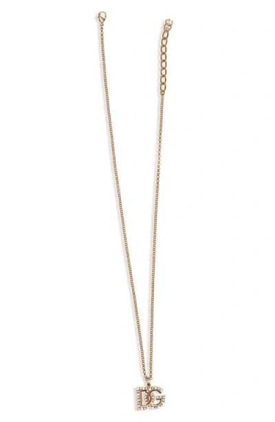 Dolce & Gabbana Dolce&gabbana Dg Logo Crystal Embellished Pendant Necklace In Gold
