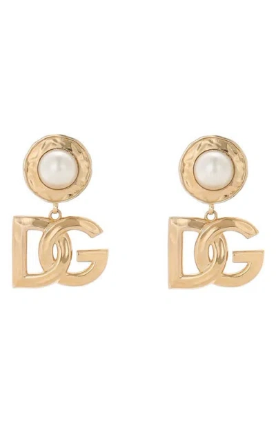 Dolce & Gabbana Dolce&gabbana Dg Logo Imitation Pearl Clip-on Earrings In Zoo00 Oro