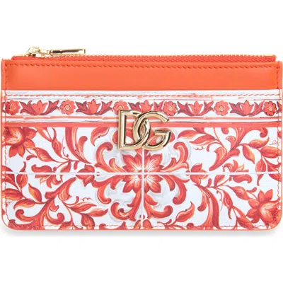Dolce & Gabbana Dolce&gabbana Dg Logo Majolica Print Leather Coin Purse In Orange