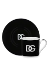 Dolce & Gabbana Dolce&gabbana Dg Logo Set Of 2 Espresso Cups & Saucers In Black