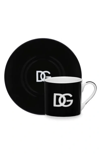 Dolce & Gabbana Dolce&gabbana Dg Logo Set Of 2 Espresso Cups & Saucers In Black