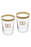 Dolce & Gabbana Dolce&gabbana Dg Logo Set Of 2 Soft Drinks Glasses In Trasp/ Gold