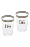 Dolce & Gabbana Dolce&gabbana Dg Logo Set Of 2 Soft Drinks Glasses In Trasp/silver