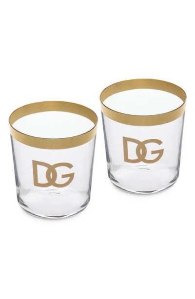 Dolce & Gabbana Dolce&gabbana Dg Logo Set Of 2 Water Glasses In Tran/gold