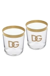 Dolce & Gabbana Dolce&gabbana Dg Logo Set Of 2 Water Glasses In Tran/gold