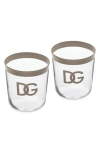 Dolce & Gabbana Dolce&gabbana Dg Logo Set Of 2 Water Glasses In Trasp/silver
