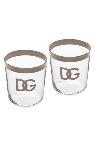 Dolce & Gabbana Dolce&gabbana Dg Logo Set Of 2 Water Glasses In Trasp/silver