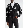 Dolce & Gabbana Dolce&gabbana Dg Logo Virgin Wool Crop Cardigan In N0004 Nero/ Bianco