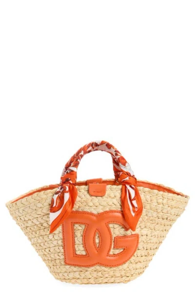 Dolce & Gabbana Dolce&gabbana Dg Logo Woven Straw Tote In Orange
