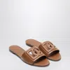 Dolce & Gabbana Bianca Dg Logo Leather Slides In Brown