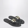 Dolce & Gabbana Women Black Thong Sandals With Logo Plaque On The Front In Rubber Woman In Black