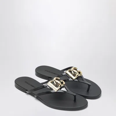 Dolce & Gabbana Black Thong Sandals With Logo Plaque On The Front In Rubber Woman